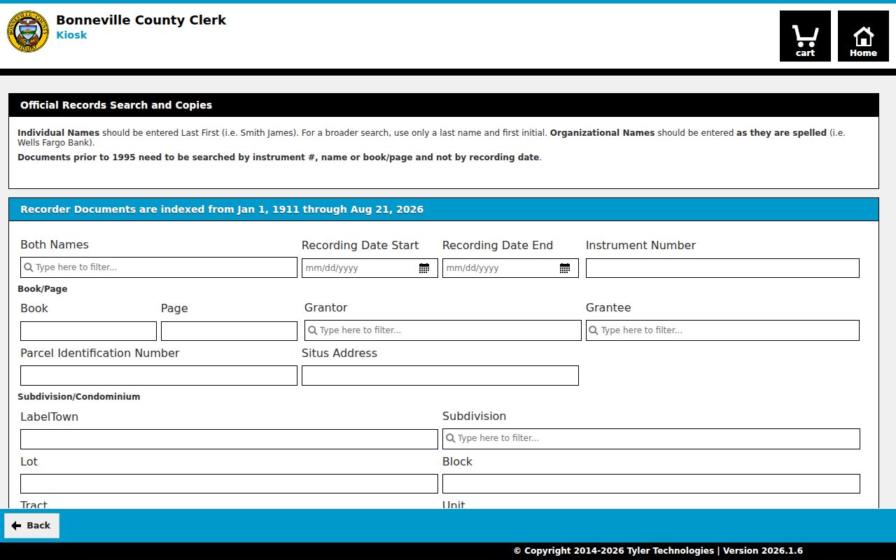 Bonneville County Recorder address and deed fields for Idaho Falls streets